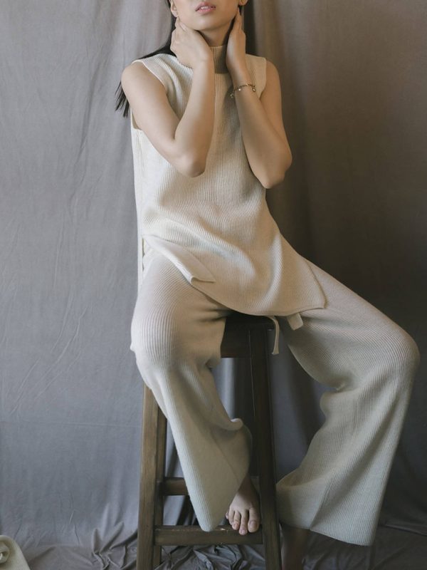 Striped wool blend top - front view | Avant Cashmere