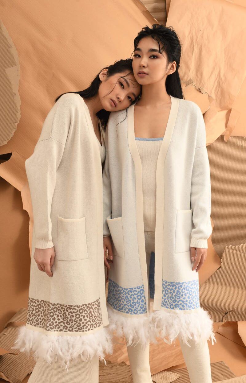 Leopard pattern wool blend cardigan for women - front view | Avant Cashmere