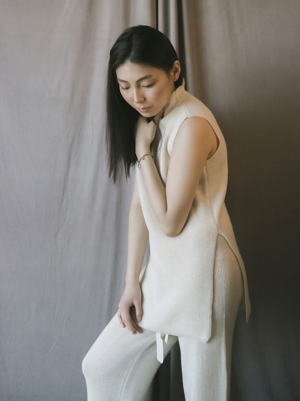Striped wool blend top - back view | Avant Cashmere