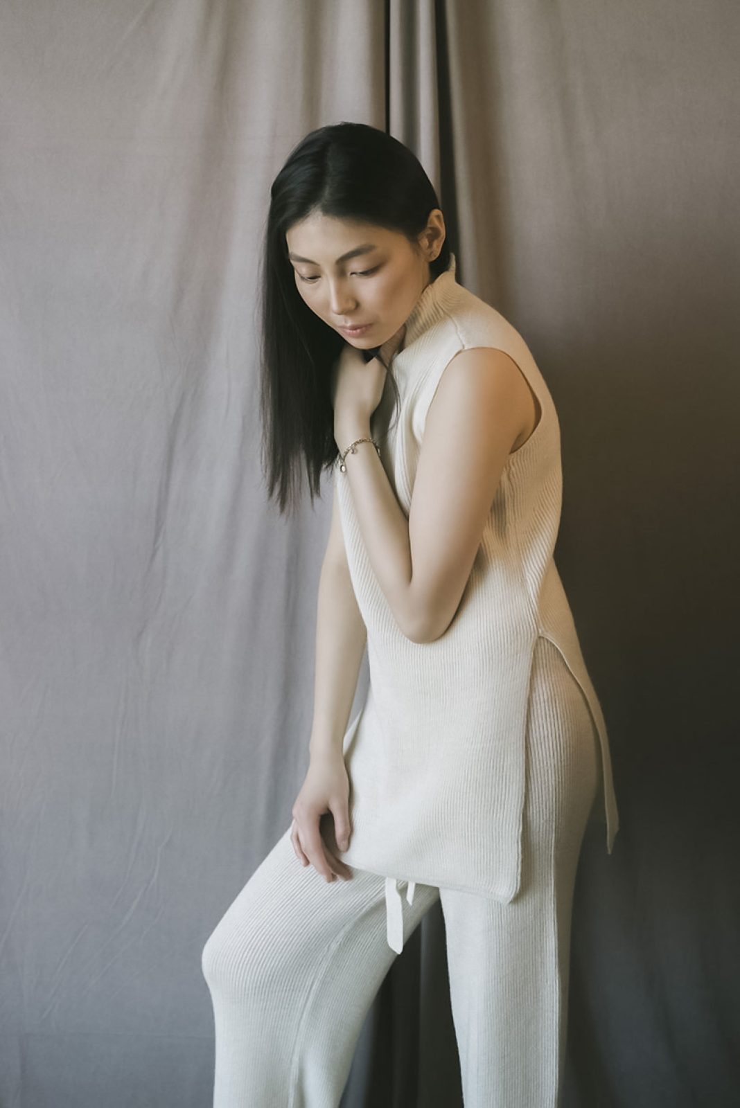 Striped wool blend top - back view | Avant Cashmere