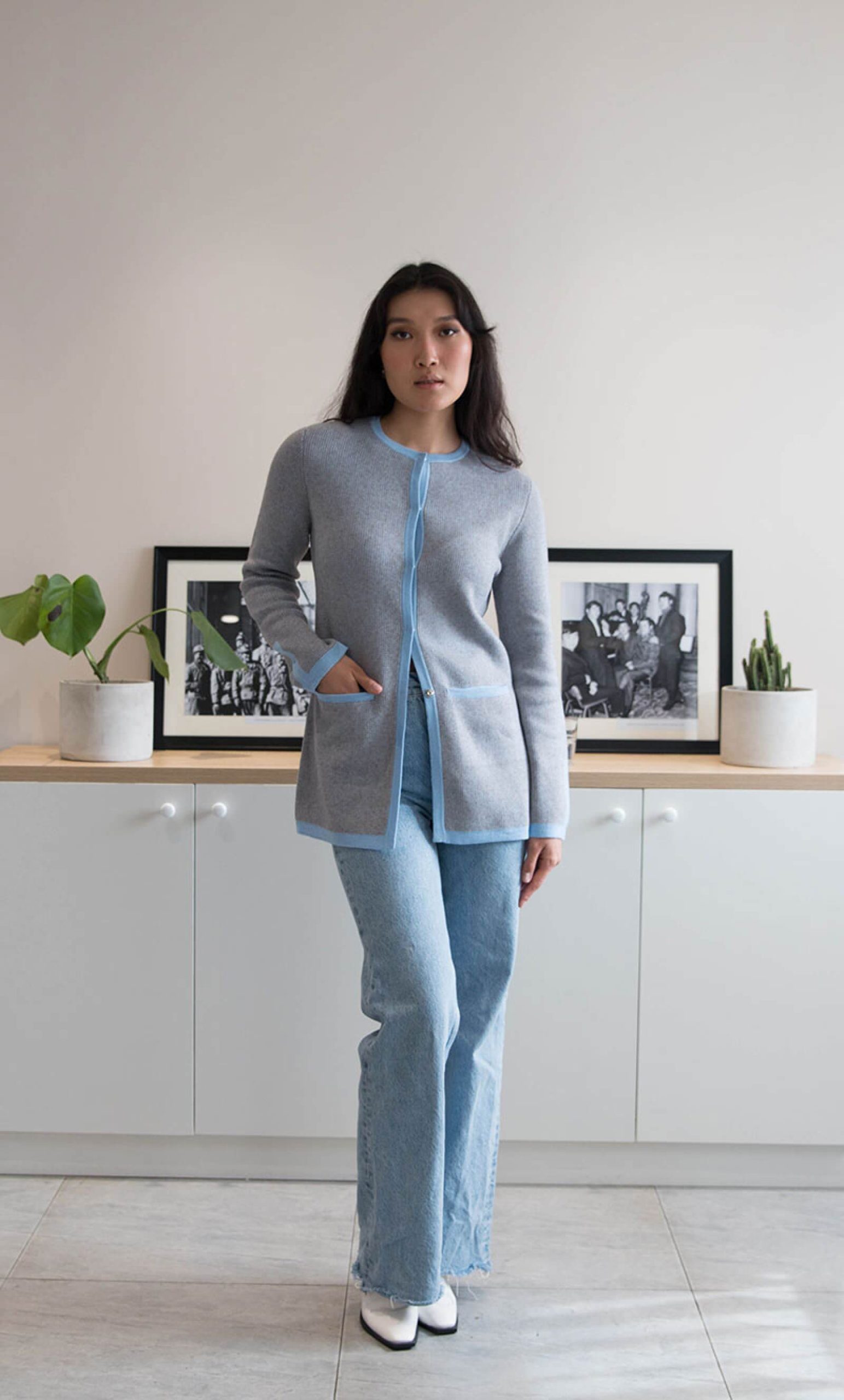 Jacquard wool blend jacket - front view | Avant Cashmere