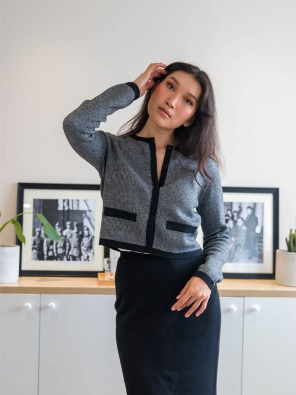 Jacquard wool blend jacket for women - front view | Avant Cashmere