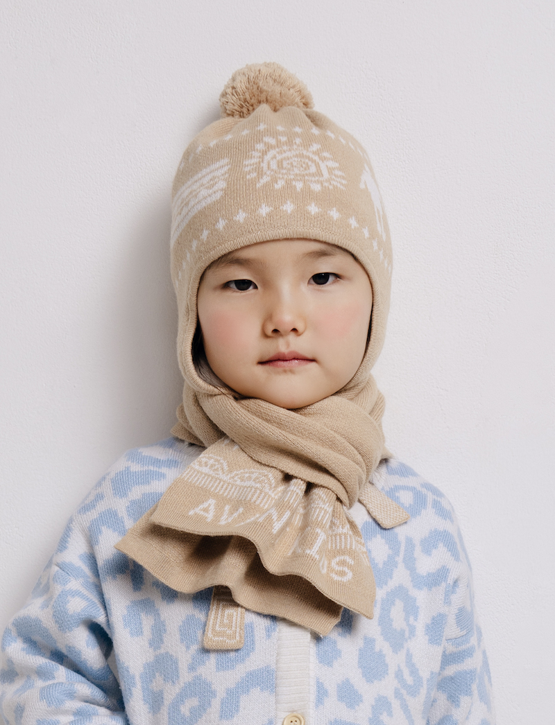 Aztec pattern wool blend hat for kids - front view | Avant Cashmere