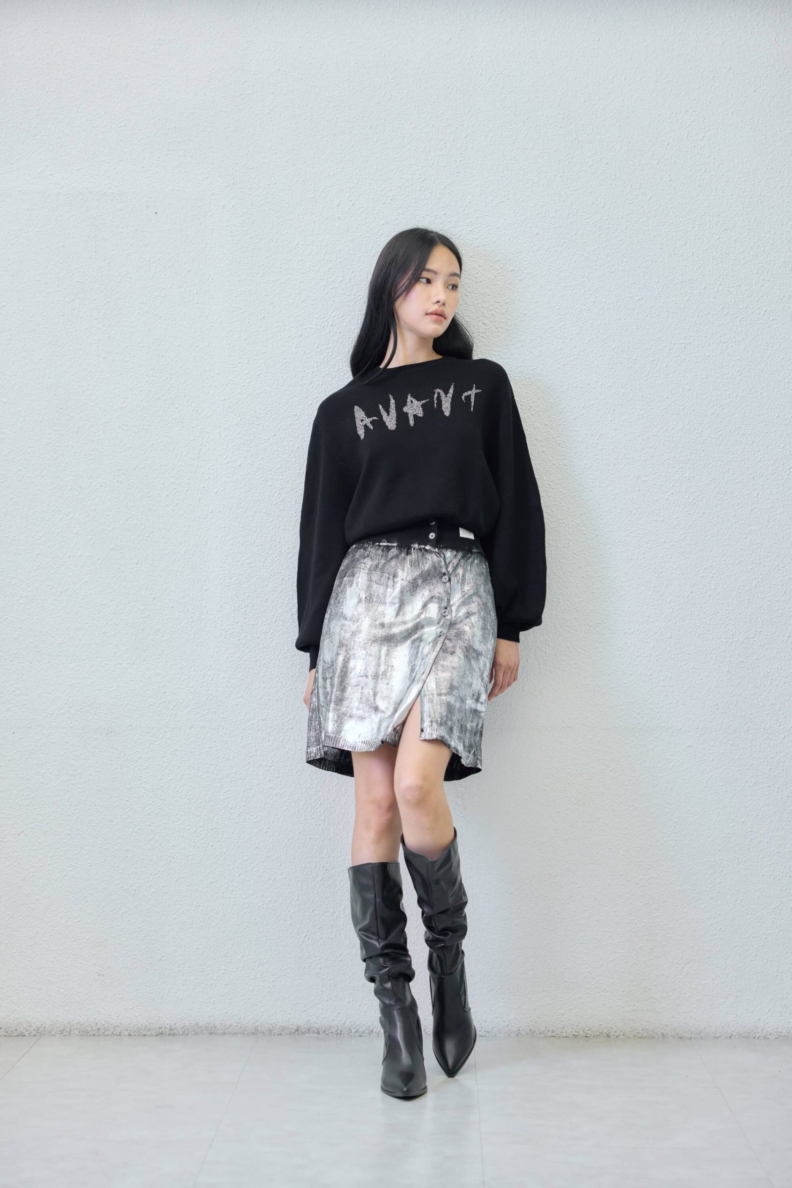 Mini skirt / full foil / - front view | Avant Cashmere