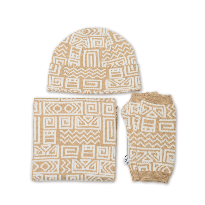 Aztec pattern wool blend hat for women - side view | Avant Cashmere