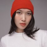 Striped 100% Mongolian cashmere hat for women - front view | Avant Cashmere