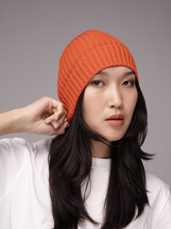 Striped wool blend hat for women - front view | Avant Cashmere