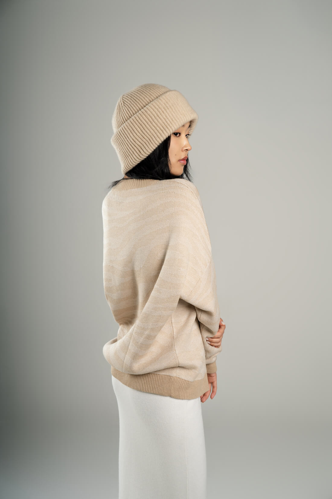 Jacquard wool blend top for women - detail view | Avant Cashmere