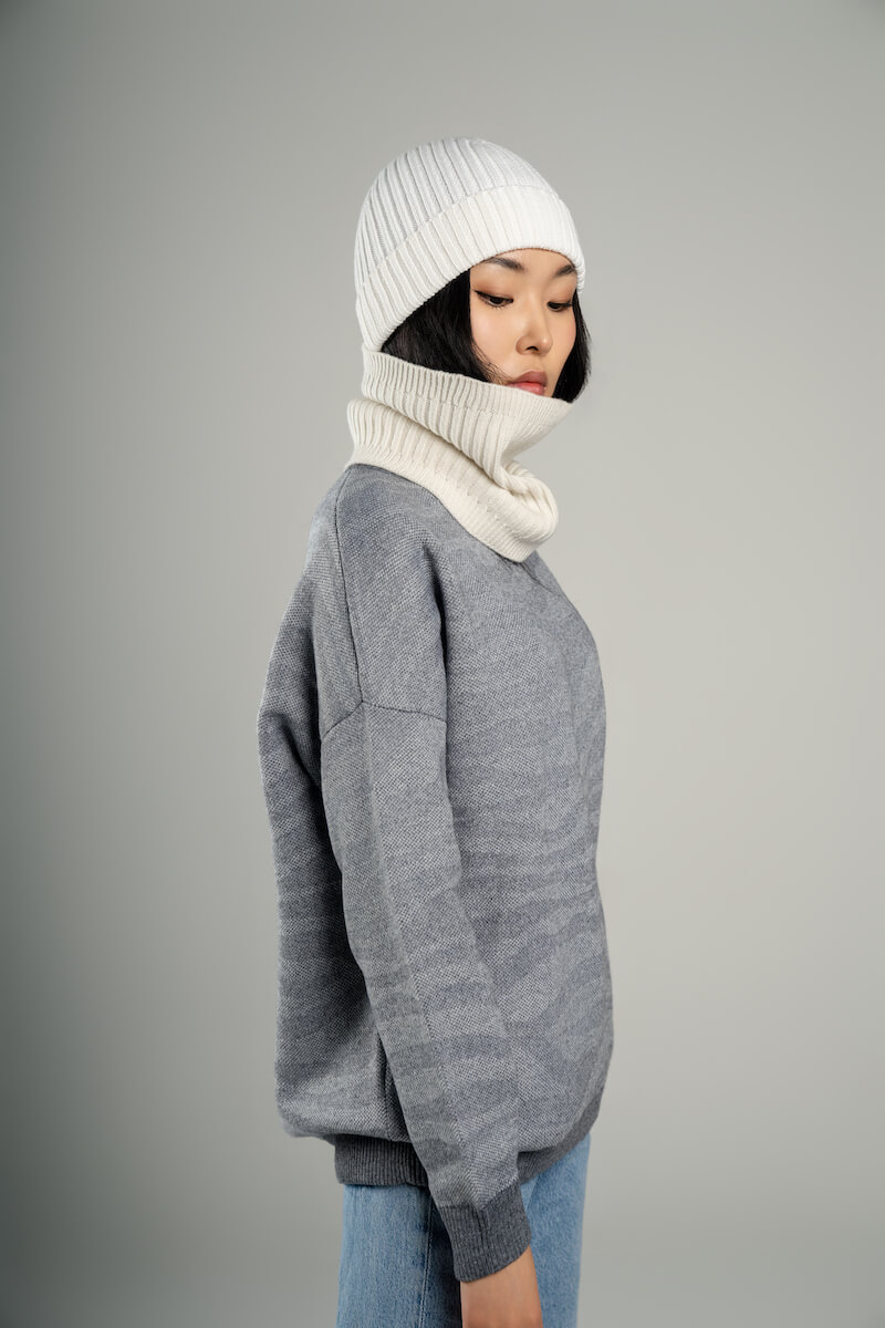 Jacquard wool blend top for women - styled look | Avant Cashmere