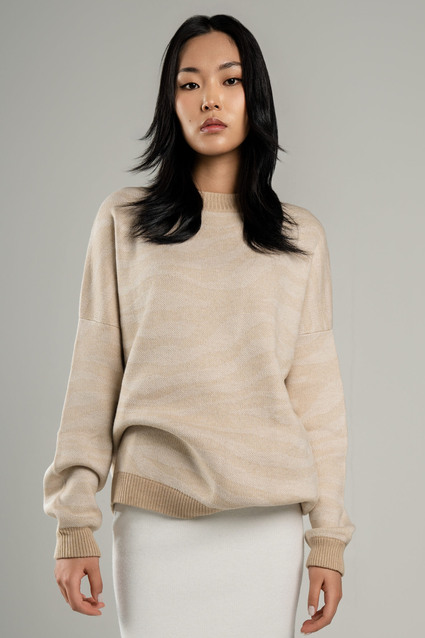 Jacquard wool blend top for women - back view | Avant Cashmere