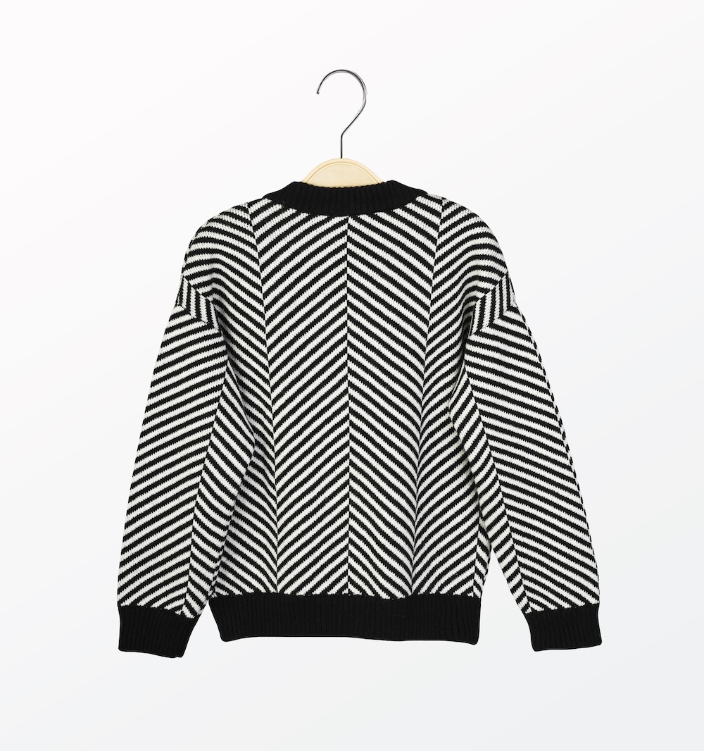 Leopard pattern wool blend cardigan for kids - side view | Avant Cashmere