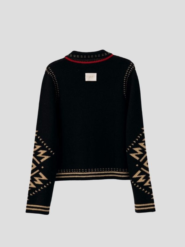 Black button-up cardigan with Aztec pattern - Image 3