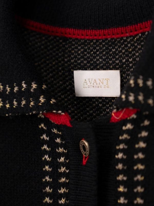 Black button-up cardigan with Aztec pattern - Image 4