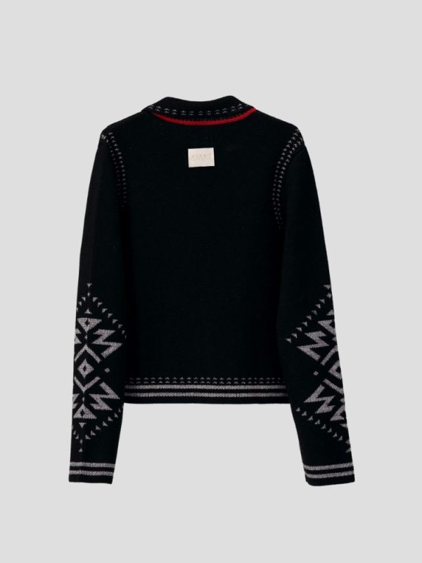 Black button-up cardigan with Aztec pattern - Image 6