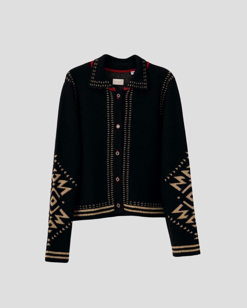 Aztec pattern wool blend cardigan for women - back view | Avant Cashmere