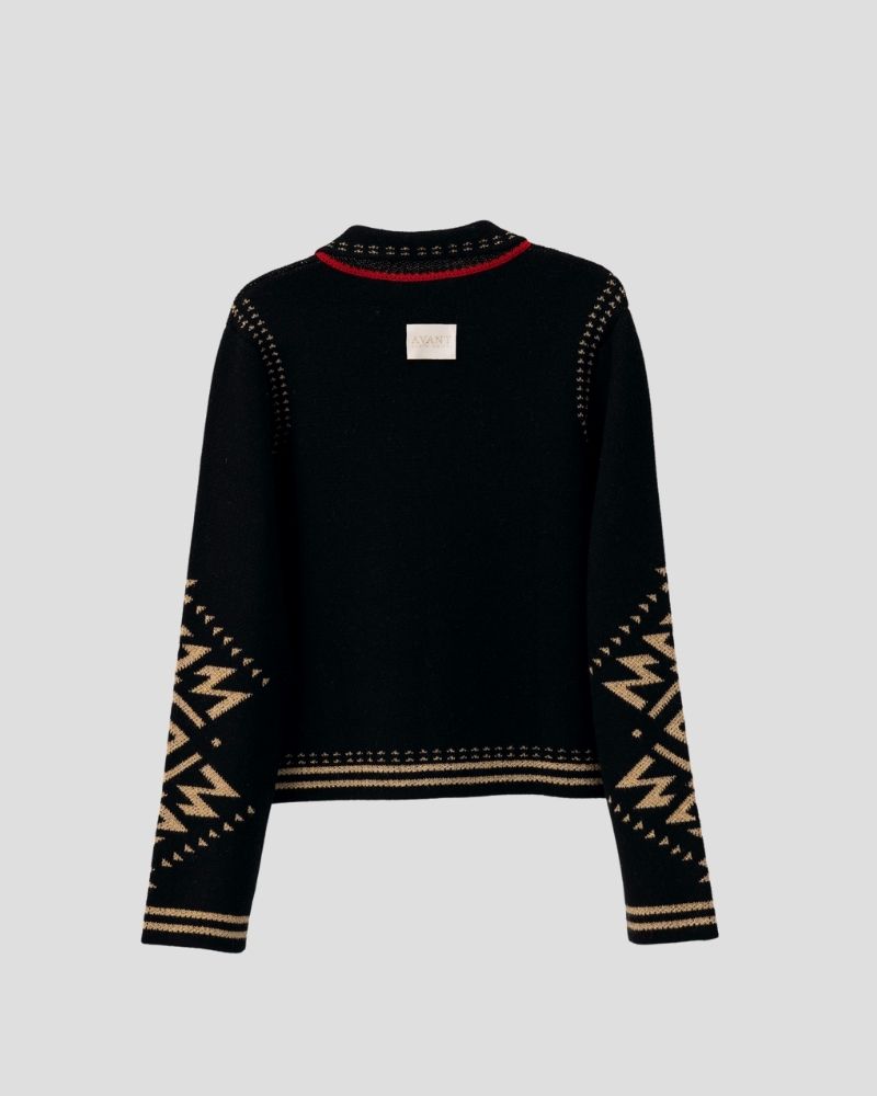 Aztec pattern wool blend cardigan for women - detail view | Avant Cashmere
