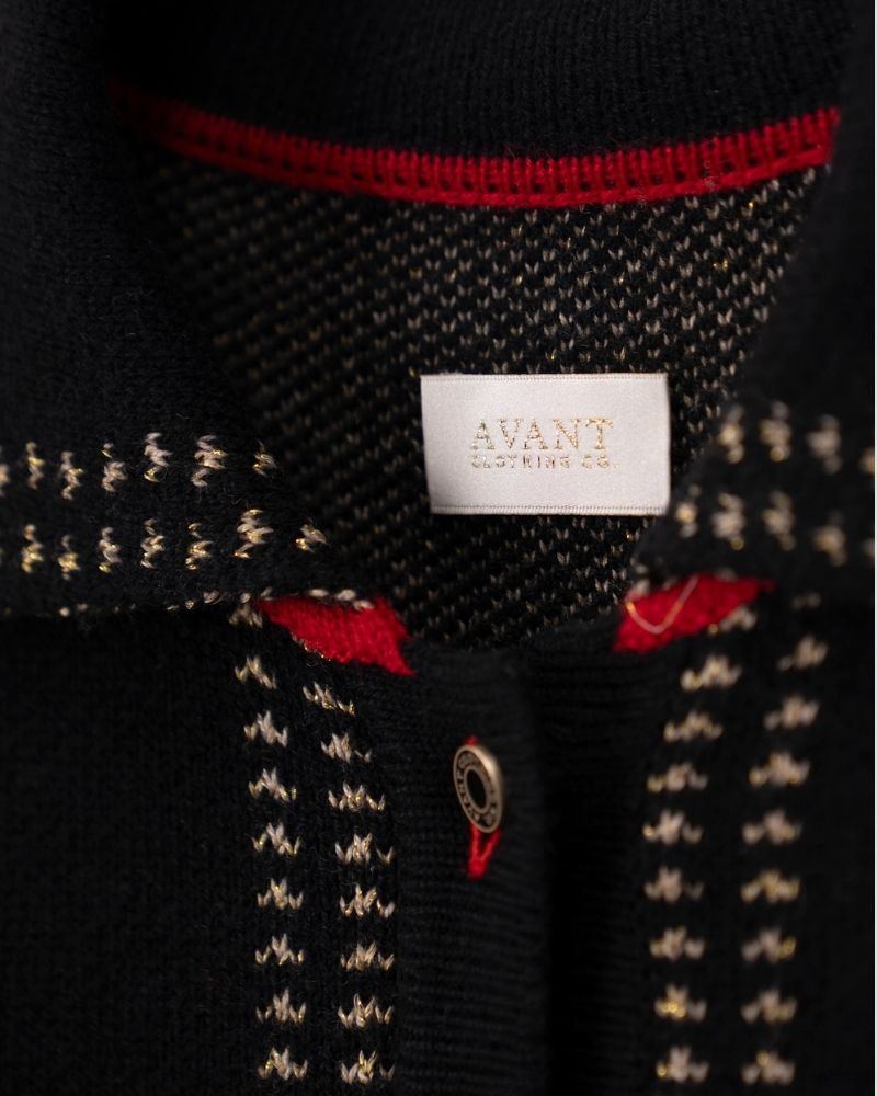 Aztec pattern wool blend cardigan for women - close-up texture | Avant Cashmere