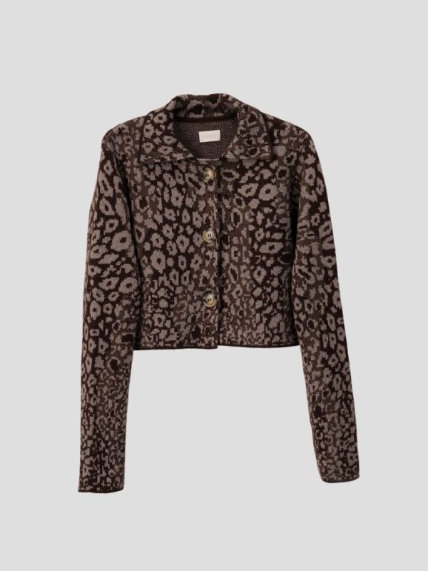 Leopard pattern wool blend cardigan for women - back view | Avant Cashmere