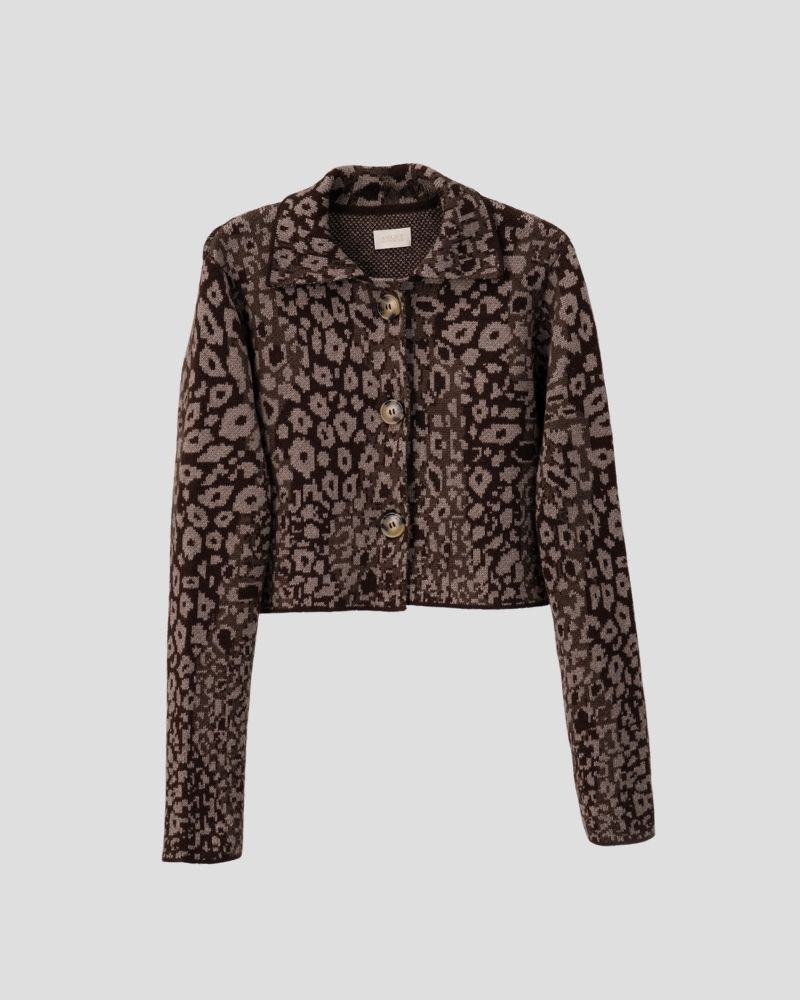 Leopard pattern wool blend cardigan for women - back view | Avant Cashmere