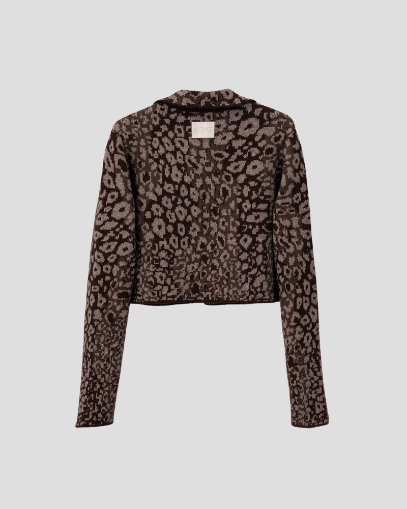 Leopard pattern wool blend cardigan for women - detail view | Avant Cashmere