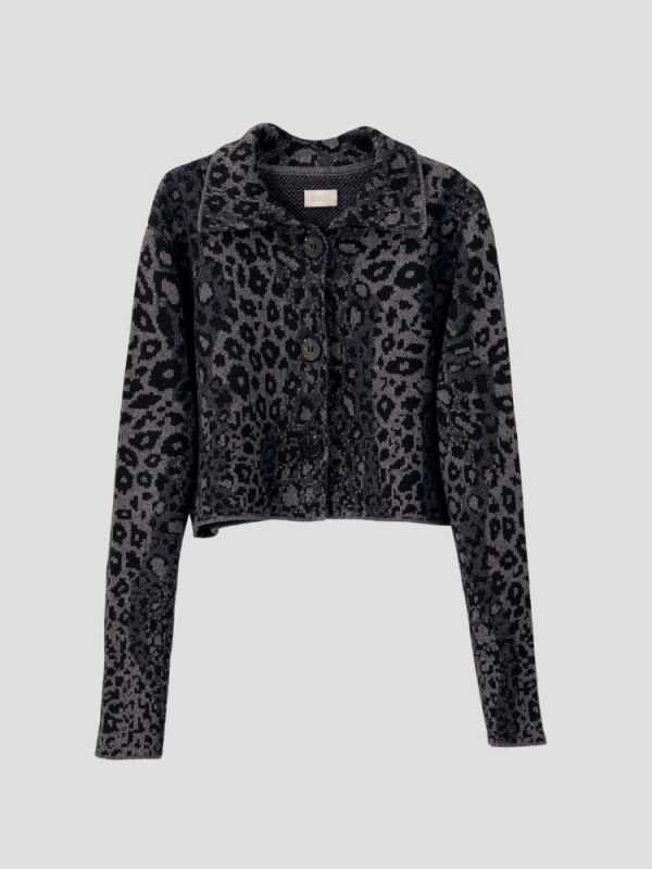 Leopard pattern wool blend cardigan for women - side view | Avant Cashmere