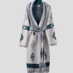 Aztec pattern wool blend cardigan for women - back view | Avant Cashmere