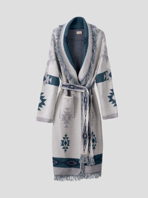 Aztec pattern wool blend cardigan for women - back view | Avant Cashmere