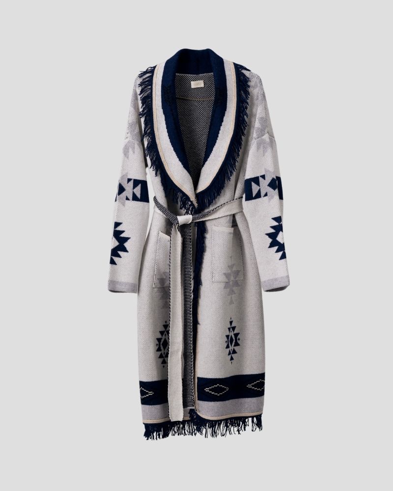 Aztec pattern wool blend cardigan for women - detail view | Avant Cashmere