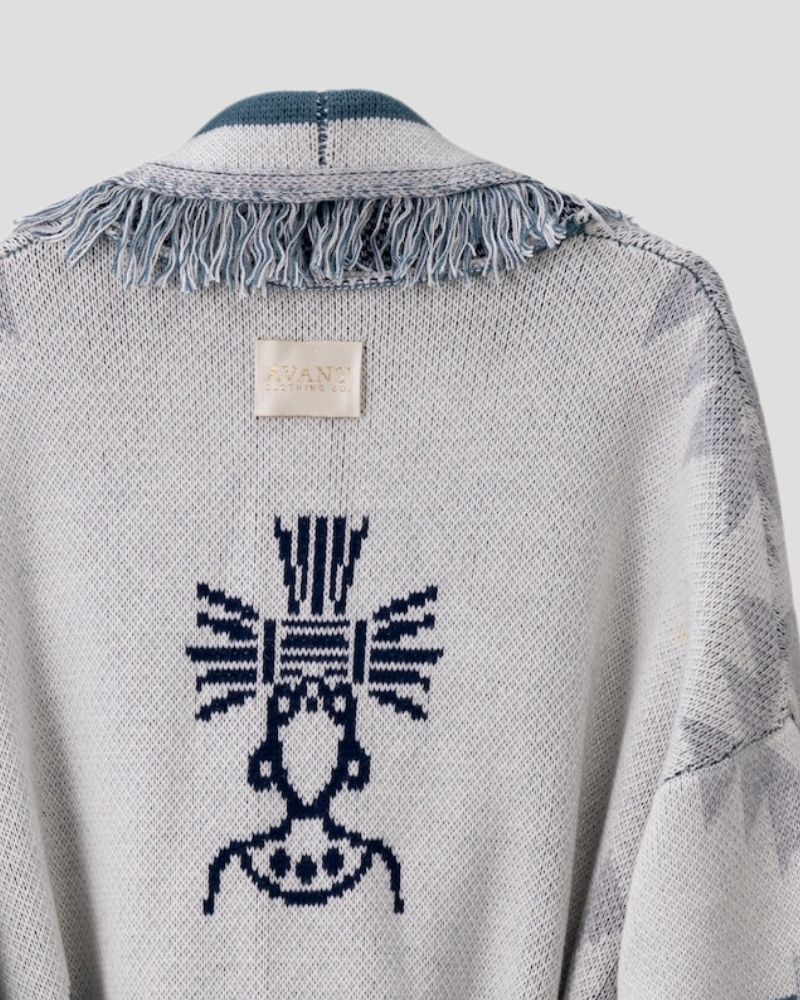 Aztec pattern wool blend cardigan for women - side view | Avant Cashmere