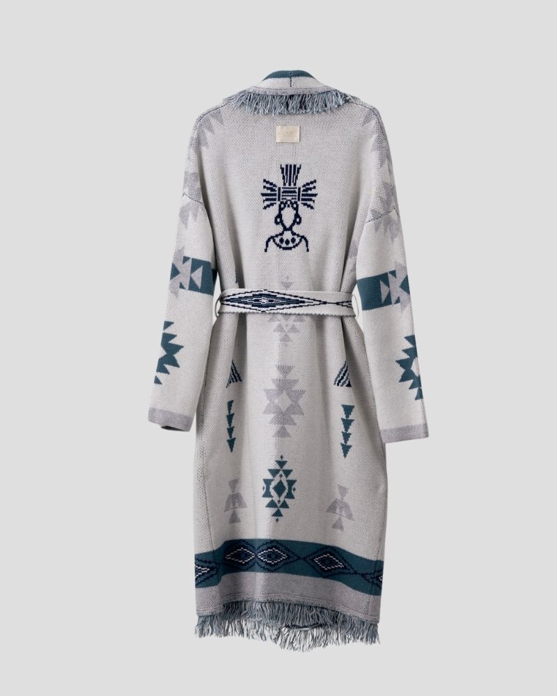 Aztec pattern wool blend cardigan for women - close-up texture | Avant Cashmere