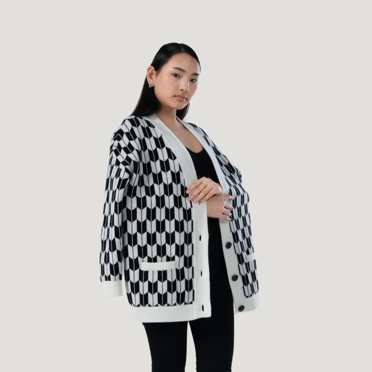 Jacquard wool blend cardigan for women - detail view | Avant Cashmere