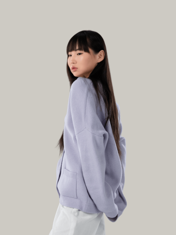 Jacquard wool blend cardigan for women - flat lay | Avant Cashmere