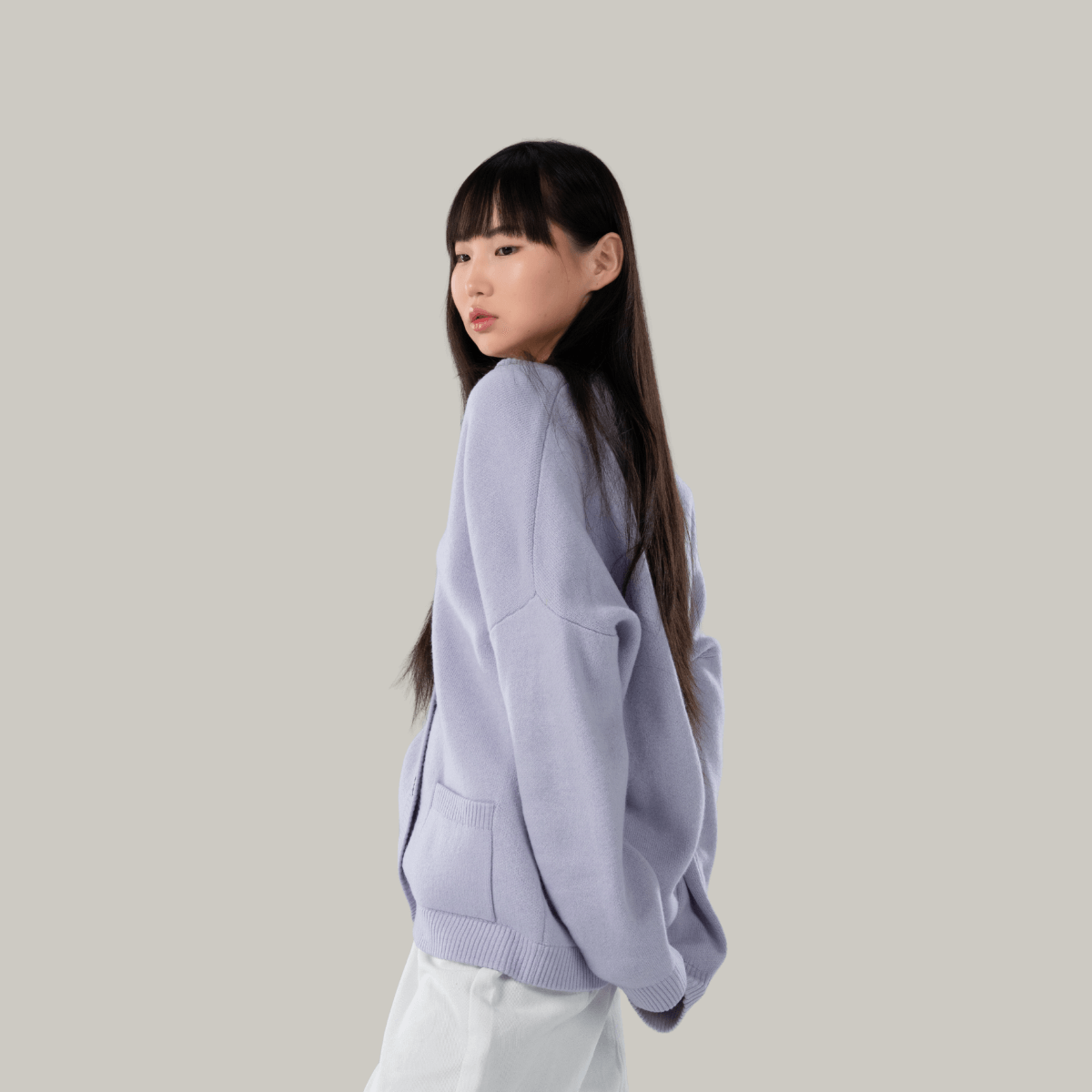 Jacquard wool blend cardigan for women - flat lay | Avant Cashmere