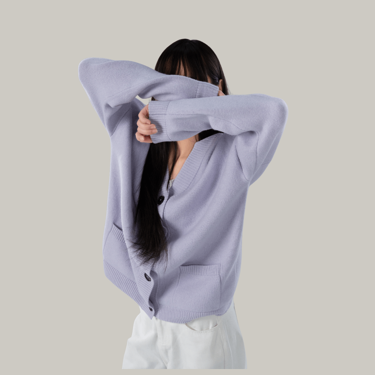 Jacquard wool blend cardigan for women - styled look | Avant Cashmere